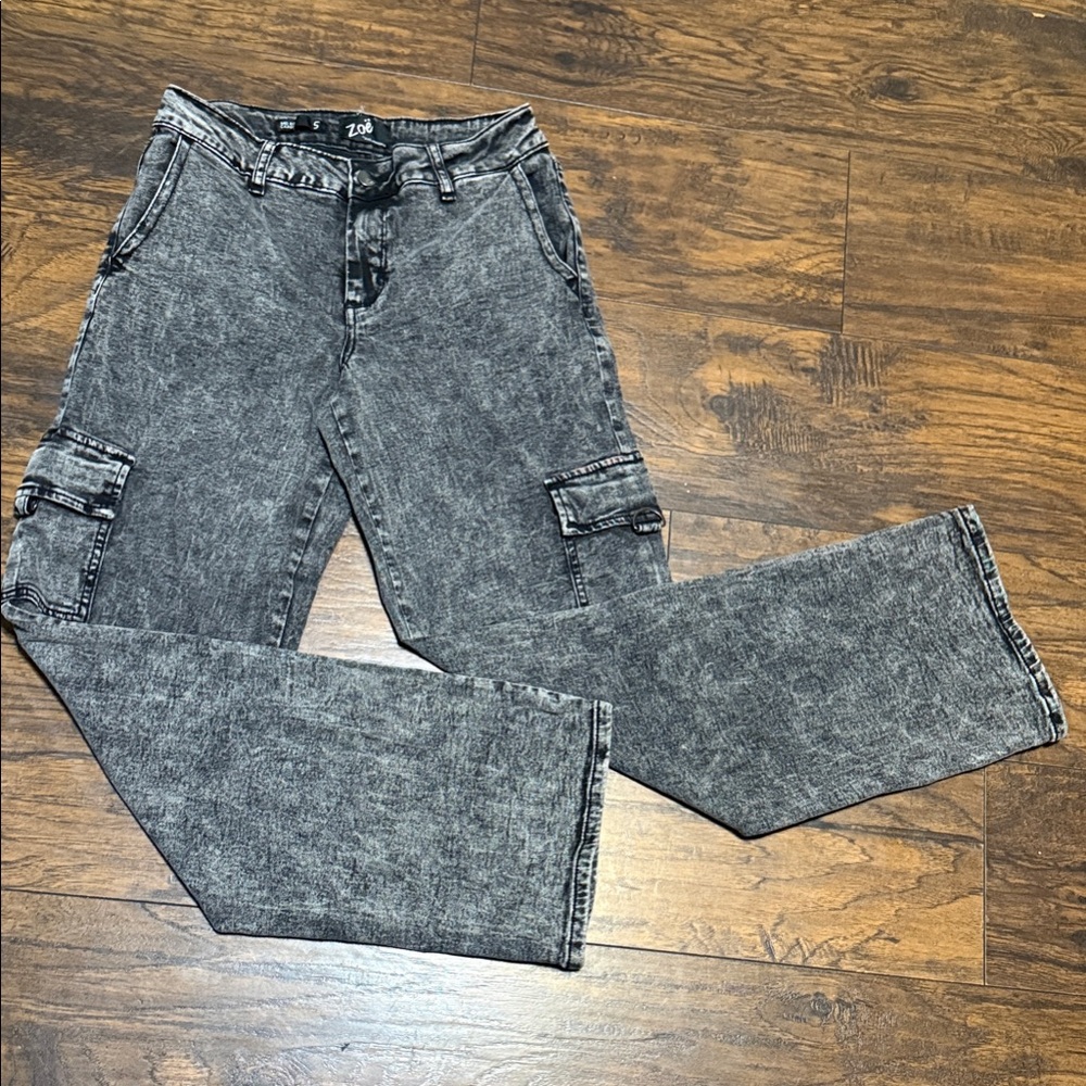 Women's High Rise Black Cargo Jeans